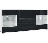Vladon Buffet Dressoir Bari V2, Corps en Blanc Mat/Façades en Noir Haute Brillance (166 x 72 x 35)
