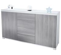 Vladon Buffet Dressoir Faro, Corps en Blanc Mat/Façades en avola-Anthracite (139 x 72 x 35)