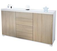 Vladon Buffet Dressoir Faro, Corps en Blanc Mat/Façades en chêne Brut (139 x 72 x 35)