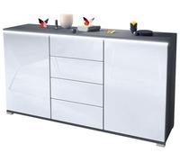 Vladon Buffet Dressoir Faro, Corps en Noir Mat/Façades en Blanc Haute Brillance (139 x 72 x 35)