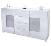 Vladon Buffet Dressoir Grömitz V1, Corps en Blanc Mat/Façades en Blanc Haute Brillance (139 x 72 x 35)