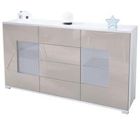 Vladon Buffet Dressoir Grömitz V1, Corps en Blanc Mat/Façades en Gris Sable Haute Brillance (139 x 72 x 35)
