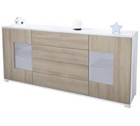 Vladon Buffet Dressoir Grömitz V2, Corps en Blanc Mat/Façades en chêne Brut (166 x 72 x 35)