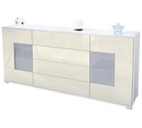 Vladon Buffet Dressoir Grömitz V2, Corps en Blanc Mat/Façades en crème Haute Brillance (166 x 72 x 35)