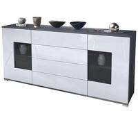 Vladon Buffet Dressoir Grömitz V2, Corps en Noir Mat/Façades en Blanc Haute Brillance (166 x 72 x 35)