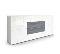 Vladon Buffet dressoir Rova en Blanc mat - Blanc haute brillance - Avola-Anthracite