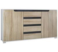 Vladon Buffet Dressoir Sylt, Corps en Blanc Mat/Façades en chêne Brut avec Un Decor en Noir Haute Brillance (139 x 72 x 35)