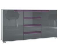Vladon Buffet Dressoir Sylt, Corps en Blanc Mat/Façades en Gris Haute Brillance avec Un Decor en mûre Haute Brillance (139 x 72 x 35)