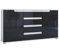 Vladon Buffet Dressoir Sylt, Corps en Blanc Mat/Façades en Noir Haute Brillance avec Un Decor en Blanc Haute Brillance (139 x 72 x 35)