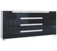Vladon Buffet Dressoir Sylt V2, Corps en Blanc Mat/Façades en Noir Haute Brillance avec Un Decor en Blanc Haute Brillance (166 x 72 x 35)