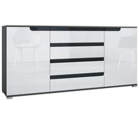 Vladon Buffet Dressoir Sylt V2, Corps en Noir Mat/Façades en Blanc Haute Brillance avec Un Decor en Noir Haute Brillance (166 x 72 x 35)