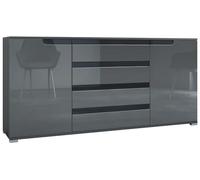 Vladon Buffet Dressoir Sylt V2, Corps en Noir Mat/Façades en Gris Haute Brillance avec Un Decor en Noir Haute Brillance (166 x 72 x 35)
