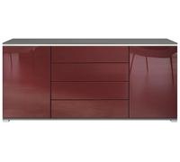Vladon Buffet Faro V2, Commode avec 2 Portes et 4 tiroirs, Noir Mat/Bordeaux Haute Brillance (166 x 72 x 35 cm)