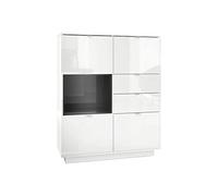 Vladon Buffet Haut Armoire Metro, Corps en Blanc Haute Brillance/Façades en Blanc Haute Brillance avec Une Insertion en Noir Haute Brillance