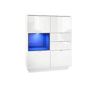 Vladon Buffet Haut Armoire Metro, Corps en Blanc Haute Brillance/Façades en Blanc Haute Brillance avec Une Insertion en Noir Haute Brillance, INCL. L'éclairage LED