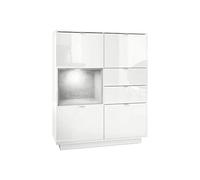 Vladon Buffet Haut Armoire Metro, Corps en Blanc Haute Brillance/Façades en Blanc Haute Brillance avec Une Insertion en Aspect Béton Oxyde, INCL. L'éclairage LED