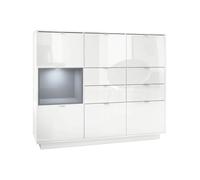 Vladon Buffet haut Armoire Metro V2 en Blanc haute brillance - Façades en Blanc haute brillance avec une insertion en Gris haute
