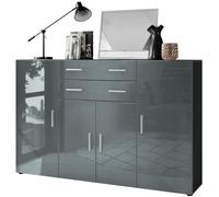 Vladon Buffet haut Aron meuble avec 8 compartiments et 2 tiroirs caisson en Anthracite mat façades en Gris haute brillance