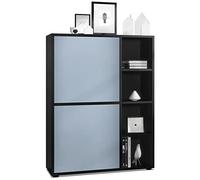 Vladon Buffet Haut Cuba avec 8 Compartiments, Caisson en Noir Mat/Façades en Denim Mat