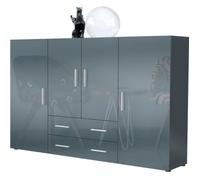 Vladon Buffet haut Nora meuble avec 8 compartiments et 2 tiroirs, caisson en Anthracite mat, façades en Gris haute brillance