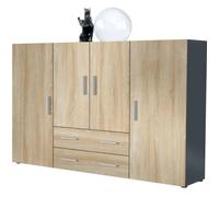 Vladon Buffet haut Nora meuble avec 8 compartiments et 2 tiroirs, caisson en Anthracite mat, façades en Chêne brut