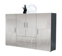 Vladon Buffet haut Nora meuble avec 8 compartiments et 2 tiroirs caisson en Anthracite mat façades en Gris sable haute brillance