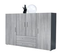 Vladon Buffet haut Nora meuble avec 8 compartiments et 2 tiroirs, caisson en Anthracite mat, façades en Avola-Anthracite