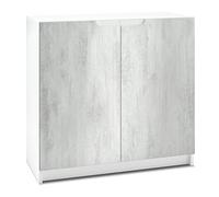 Vladon Buffet Logan, Commode avec 2 Portes, Blanc Mat/Aspect béton oxyde (82 x 78 x 37 cm)