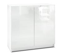 Vladon Buffet Logan, Commode avec 2 Portes, Blanc Mat/Blanc Haute Brillance (82 x 78 x 37 cm)