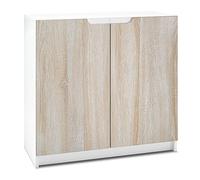 Vladon Buffet Logan, Commode avec 2 Portes, Blanc Mat/chêne Brut (82 x 78 x 37 cm)