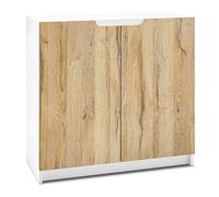 Vladon Buffet Logan, Commode avec 2 Portes, Blanc Mat/chêne Nature (82 x 78 x 37 cm)