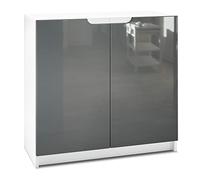 Vladon Buffet Logan, Commode avec 2 Portes, Blanc Mat/Gris Haute Brillance (82 x 78 x 37 cm)