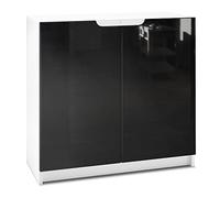 Vladon Buffet Logan, Commode avec 2 Portes, Blanc Mat/Noir Haute Brillance (82 x 78 x 37 cm)