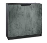 Vladon Buffet Logan, Commode avec 2 Portes, Noir Mat/Aspect béton foncé (82 x 78 x 37 cm)