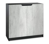 Vladon Buffet Logan, Commode avec 2 Portes, Noir Mat/Aspect béton oxyde (82 x 78 x 37 cm)