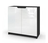 Vladon Buffet Logan, Commode avec 2 Portes, Noir Mat/Blanc Haute Brillance (82 x 78 x 37 cm)