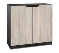 Vladon Buffet Logan, Commode avec 2 Portes, Noir Mat/chêne Brut (82 x 78 x 37 cm)