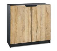 Vladon Buffet Logan, Commode avec 2 Portes, Noir Mat/chêne Nature (82 x 78 x 37 cm)