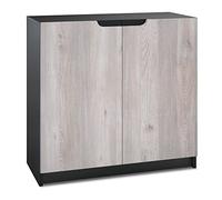 Vladon Buffet Logan, Commode avec 2 Portes, Noir Mat/chêne Nordique (82 x 78 x 37 cm)