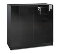 Vladon Buffet Logan, Commode avec 2 Portes, Noir Mat/Noir Haute Brillance (82 x 78 x 37 cm)