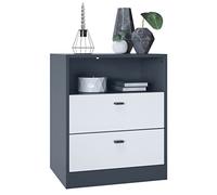 Vladon Buffet Pino V1, Table de Chevet avec 2 tiroirs & 1 Compartiment Ouvert, Anthracite Mat/Blanc Mat sans LED (56 x 67,5 x 36 cm)