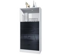 Vladon Buffet Pino V3 , 56 x 125 x 36 cm, caisson en Blanc mat, façades en Noir haute brillance