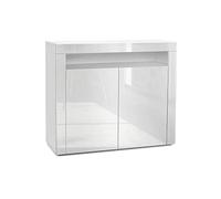 Vladon Buffet Valencia, Commode avec 2 Portes et 1 Compartiment Ouvert, Blanc Mat/Blanc Haute Brillance/Blanc Haute Brillance (108 x 92 x 40 cm)