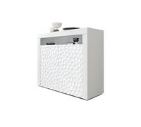 Vladon Buffet Valencia, Commode avec 2 Portes et 1 Compartiment Ouvert, Blanc Mat/Blanc Haute Brillance Calypso Structure 3D/Blanc Haute Brillance (108 x 92 x 40 cm)