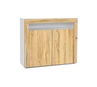 Vladon Buffet Valencia, Commode avec 2 Portes et 1 Compartiment Ouvert, Blanc Mat/chêne Nature/chêne Nature (108 x 92 x 40 cm)