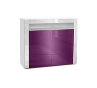 Vladon Buffet Valencia, Commode avec 2 Portes et 1 Compartiment Ouvert, Blanc Mat/mûre Haute Brillance/Blanc Haute Brillance (108 x 92 x 40 cm)