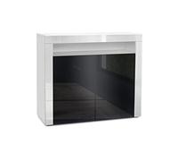 Vladon Buffet Valencia, Commode avec 2 Portes et 1 Compartiment Ouvert, Blanc Mat/Noir Haute Brillance/Blanc Haute Brillance (108 x 92 x 40 cm)