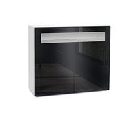 Vladon Buffet Valencia, Commode avec 2 Portes et 1 Compartiment Ouvert, Blanc Mat/Noir Haute Brillance/Noir Haute Brillance (108 x 92 x 40 cm)