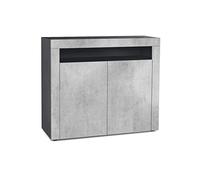 Vladon Buffet Valencia, Commode avec 2 Portes et 1 Compartiment Ouvert, Noir Mat/Aspect béton oxyde/Aspect béton oxyde (108 x 92 x 40 cm)