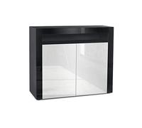 Vladon Buffet Valencia, Commode avec 2 Portes et 1 Compartiment Ouvert, Noir Mat/Blanc Haute Brillance/Noir Haute Brillance (108 x 92 x 40 cm)